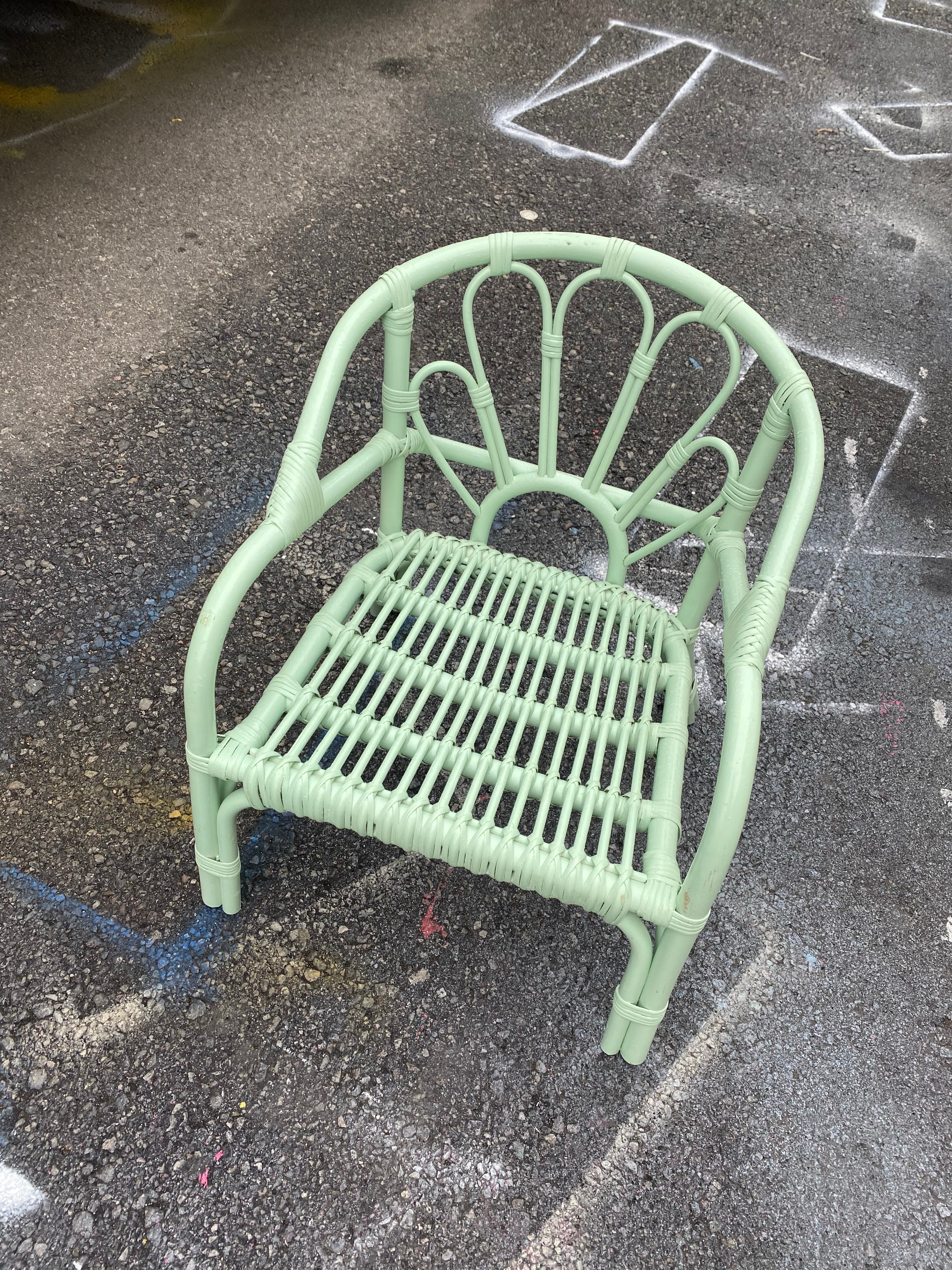 Kids Teal Flower Rattan Chair