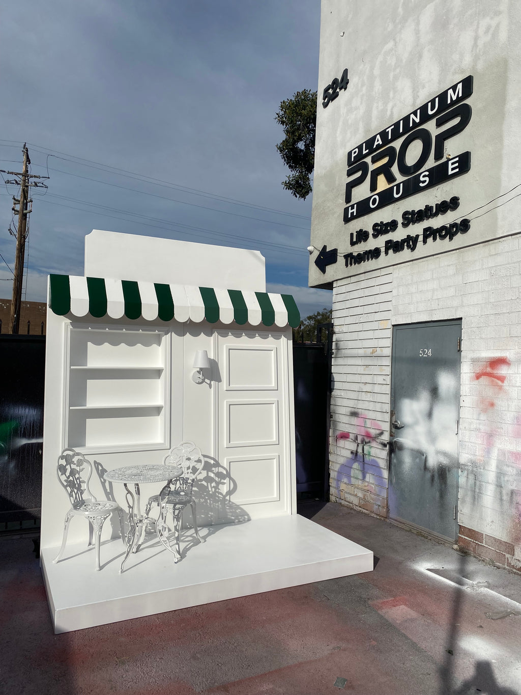 White Store Front With Custom Signage & Interchangeable Color Awning Package