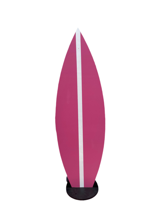 Wooden Hot Pink & White Stripe Surf Board Cut Out