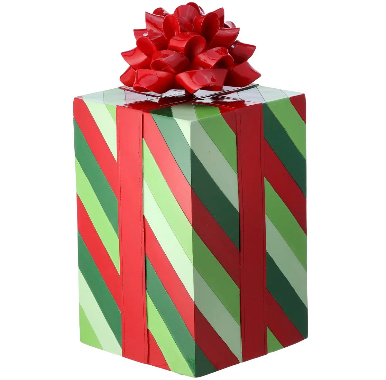 Green Striped Gift Box & Red Bow