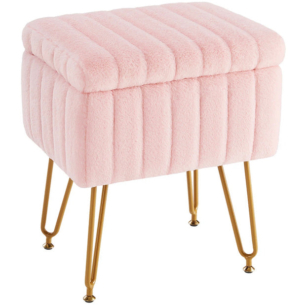 Kids Modern Light Pink Fur Square Stool