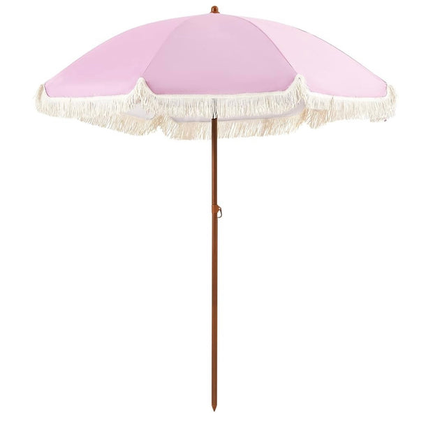Light Pink Umbrella & White Fringe With Base
