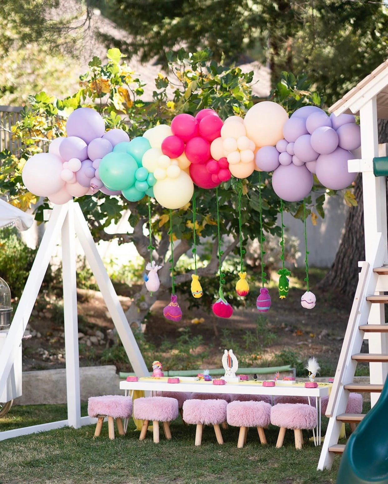Kids Faux Light Pink Fur-Covered Stool
