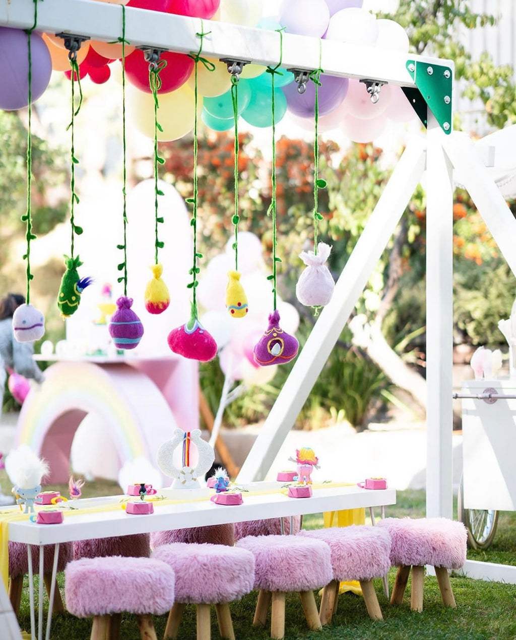 Kids Faux Light Pink Fur-Covered Stool