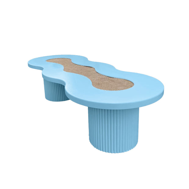 Kids Light Blue Rattan Wavy Table