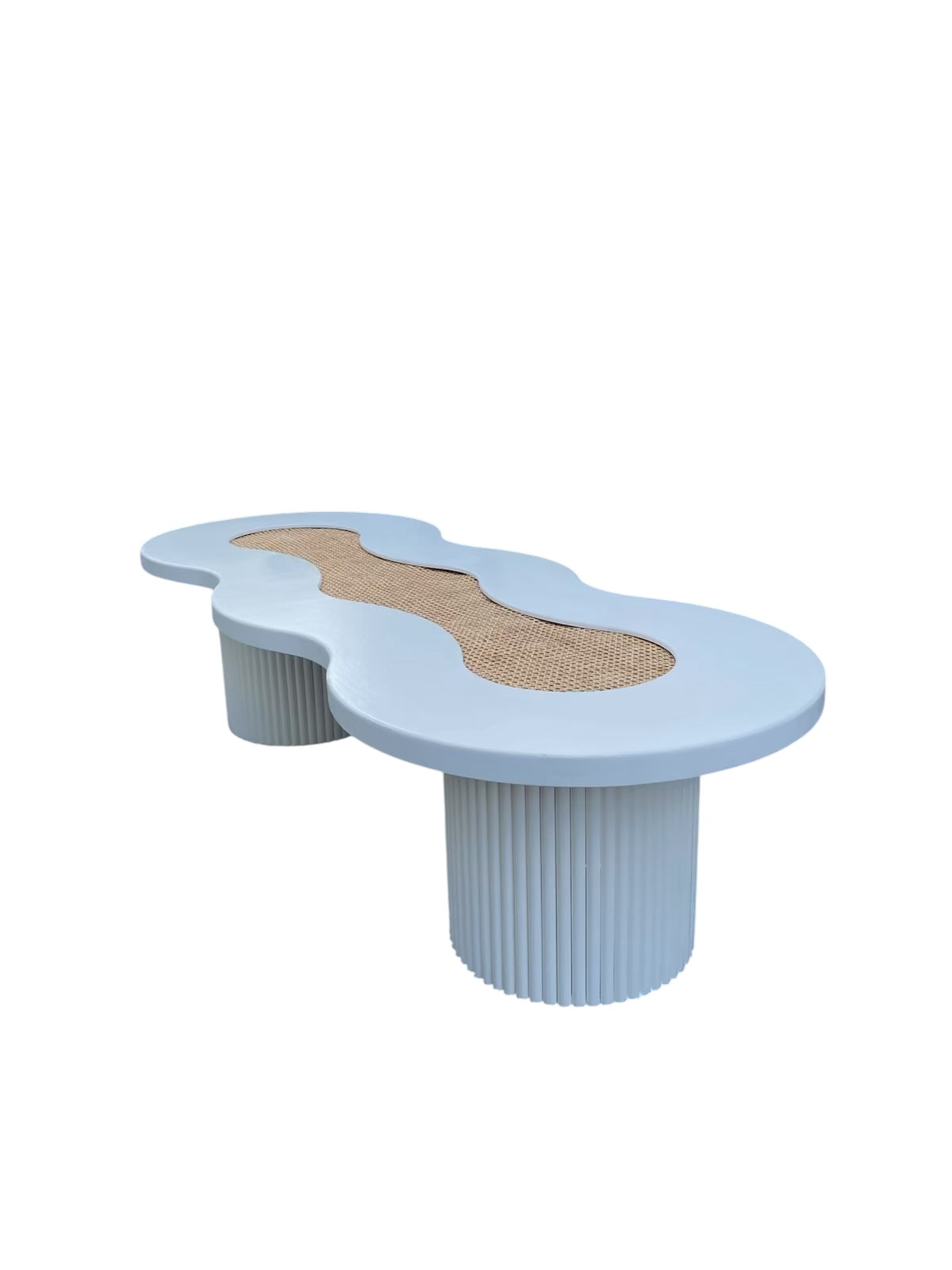 Kids White Rattan Wavy Table