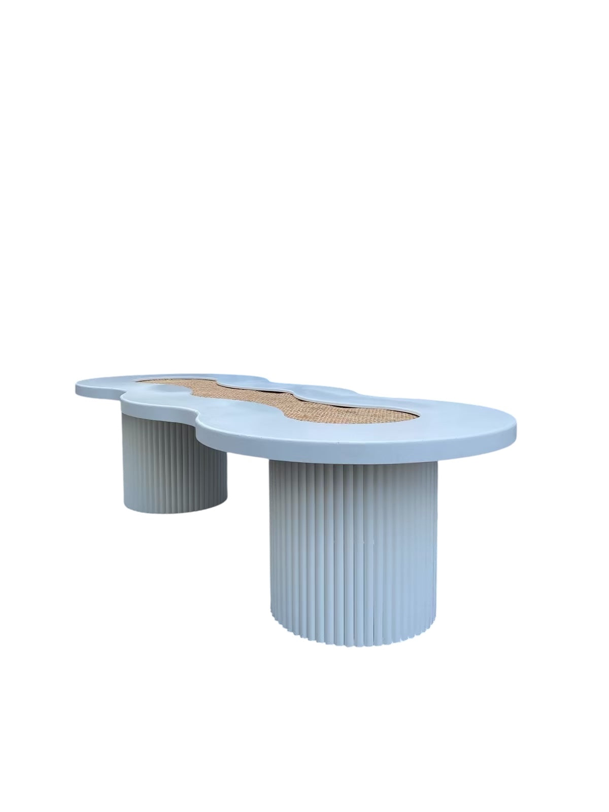 Kids White Rattan Wavy Table