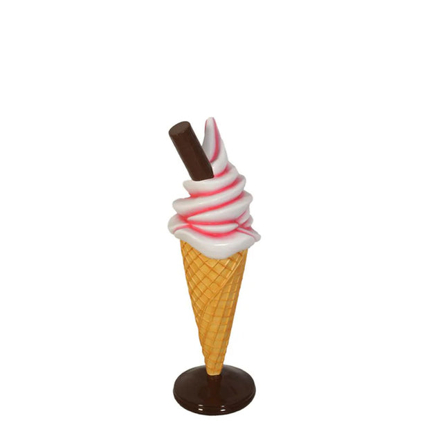 Pink & White Soft Serve Ice Cream Cone With Chocolate Bar