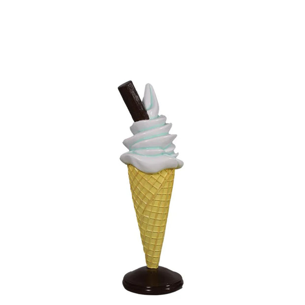 Mint & White Soft Serve Ice Cream Cone With Chocolate Bar