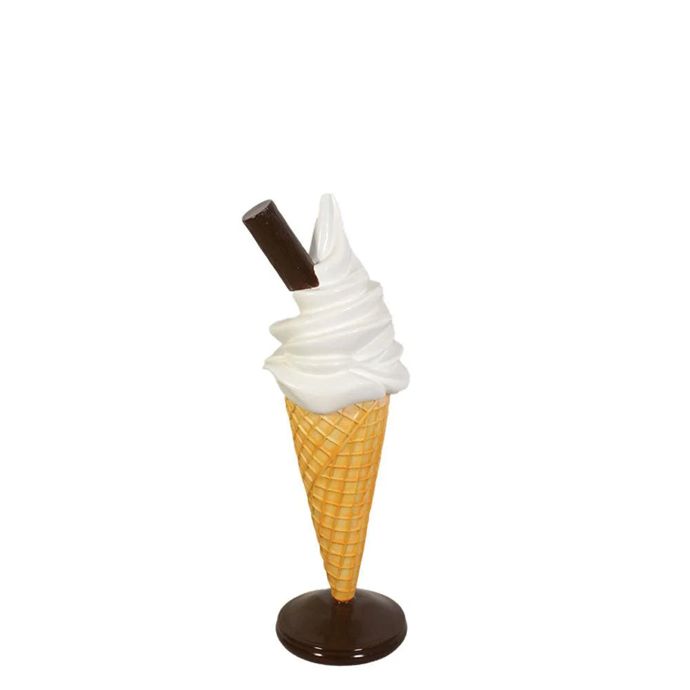 White Soft Serve Ice Cream Cone With Chocolate Bar