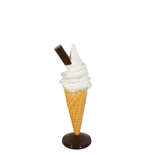 White Soft Serve Ice Cream Cone With Chocolate Bar