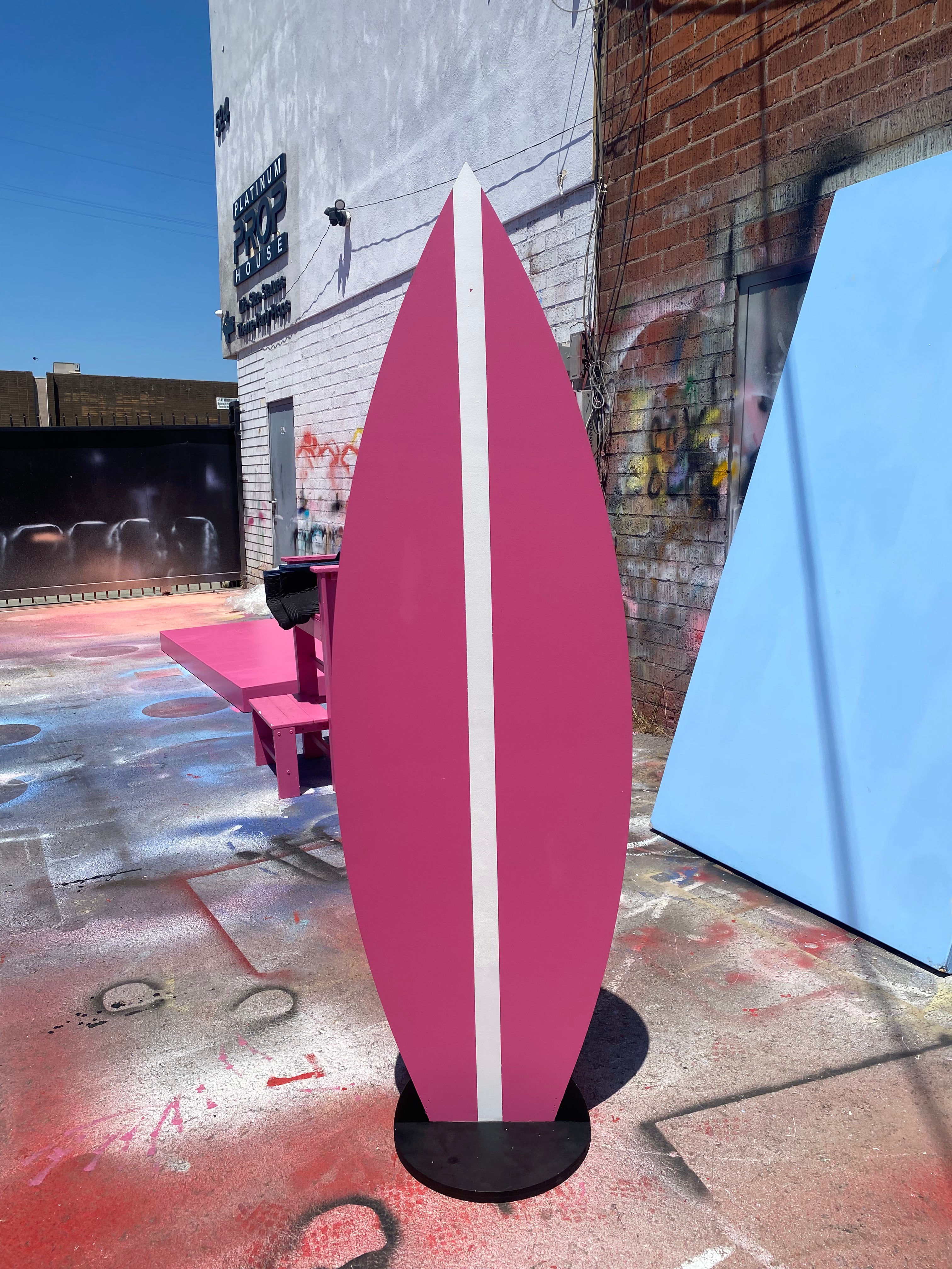 Wooden Hot Pink & White Stripe Surf Board Cut Out