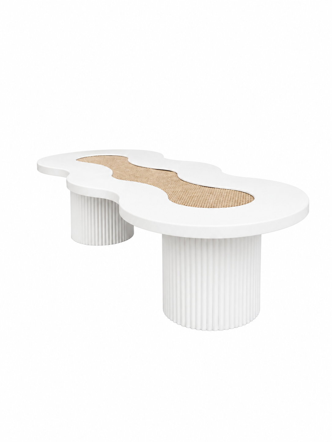 Kids White Rattan Wavy Table