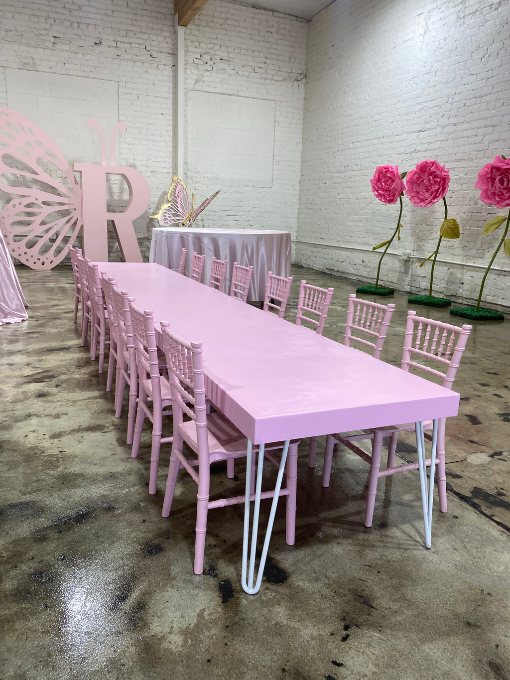 Kids Modern Light Pink Table With White Metal Legs