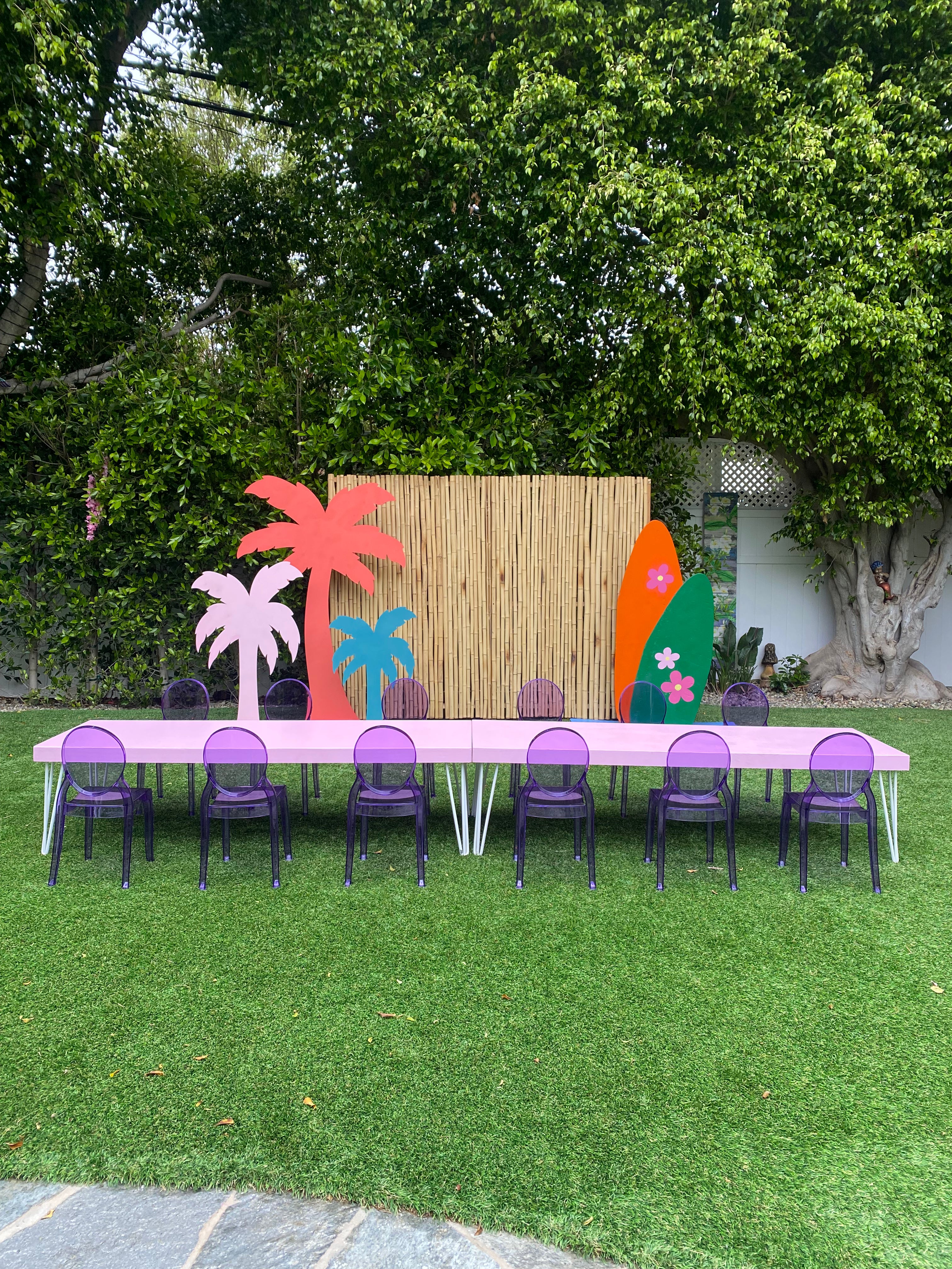 Kids Modern Light Pink Table With White Metal Legs