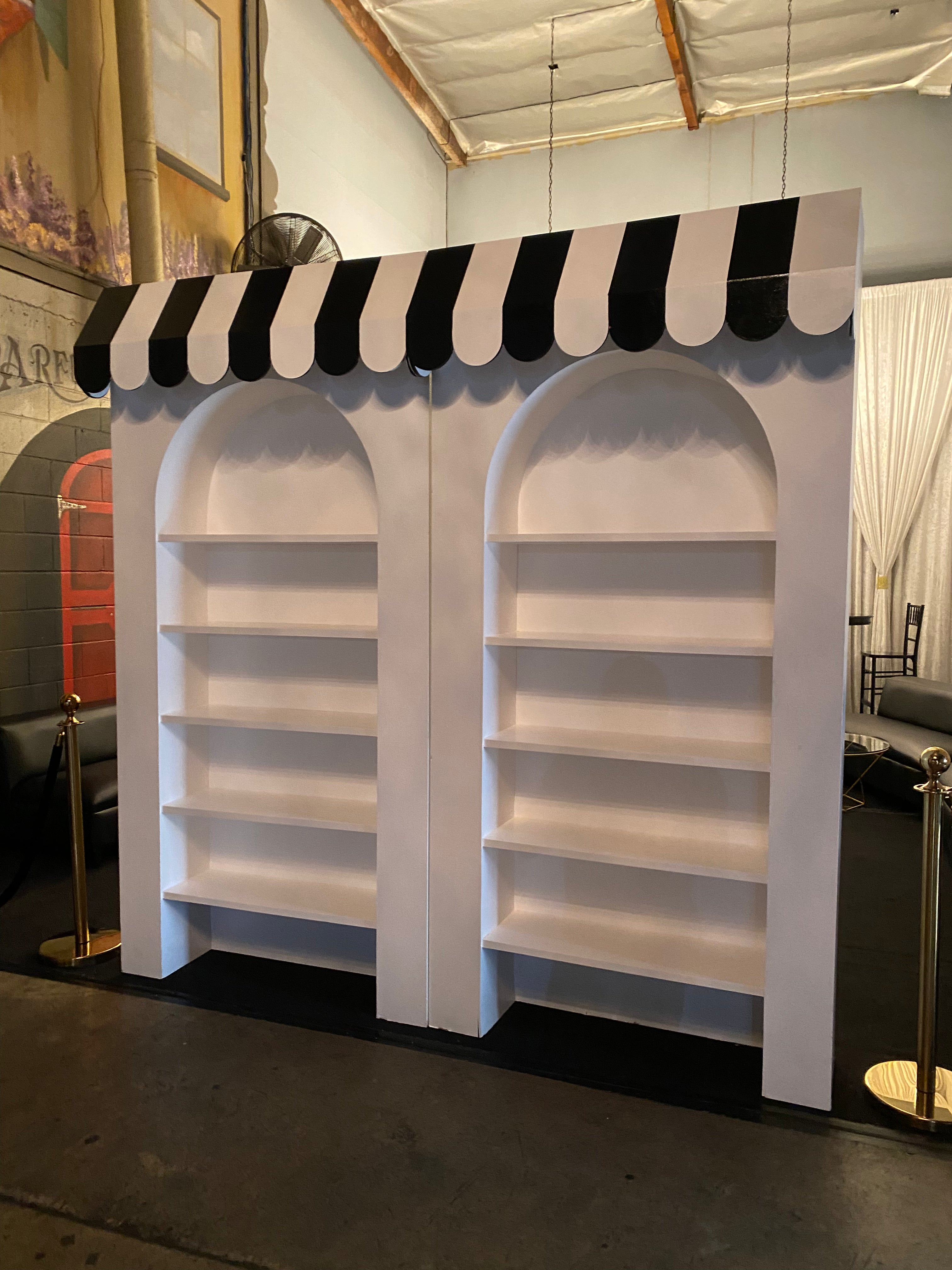 3D Black & White Awning White Arch With Shelves
