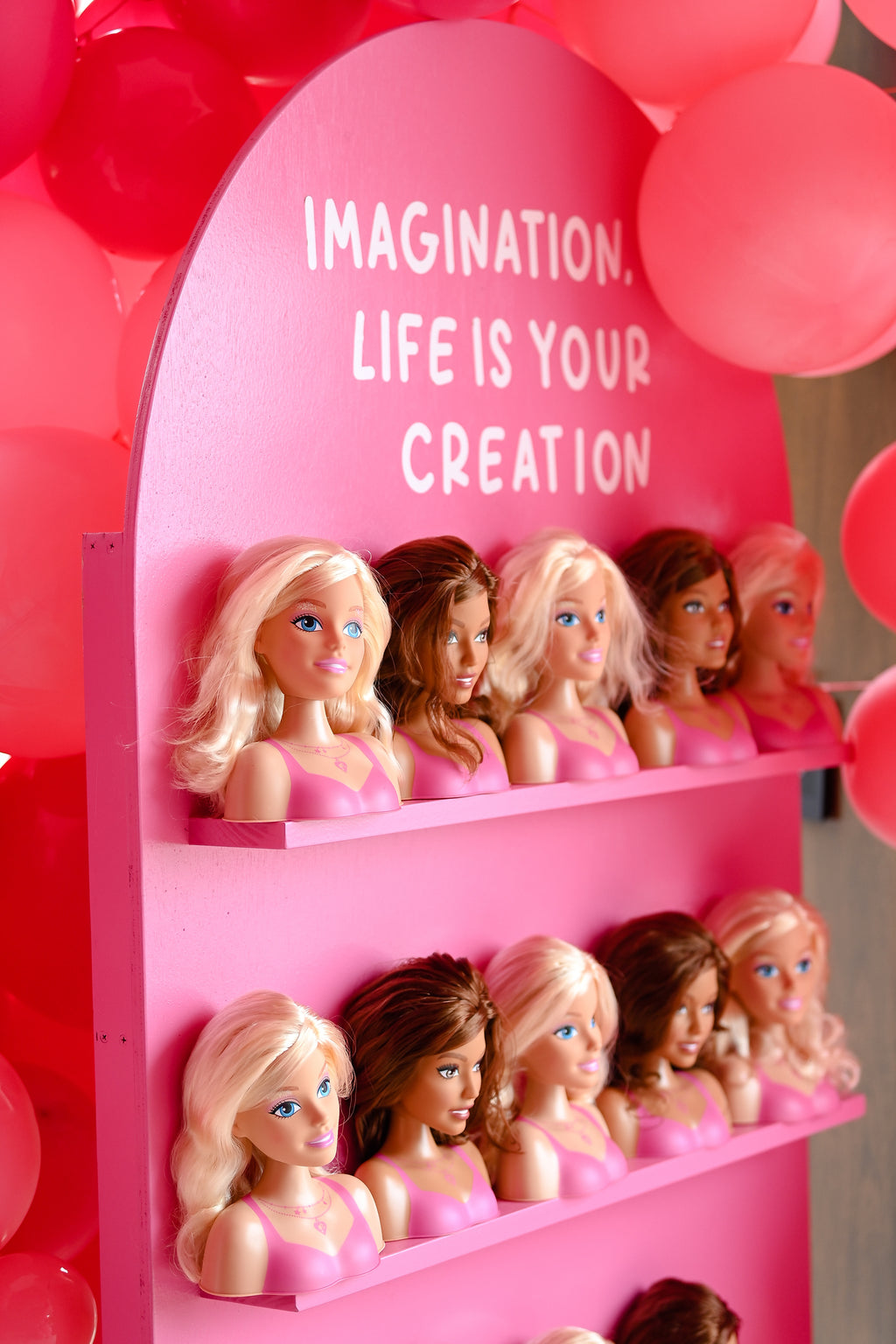 Hot Pink Arch Shelf Display Wall