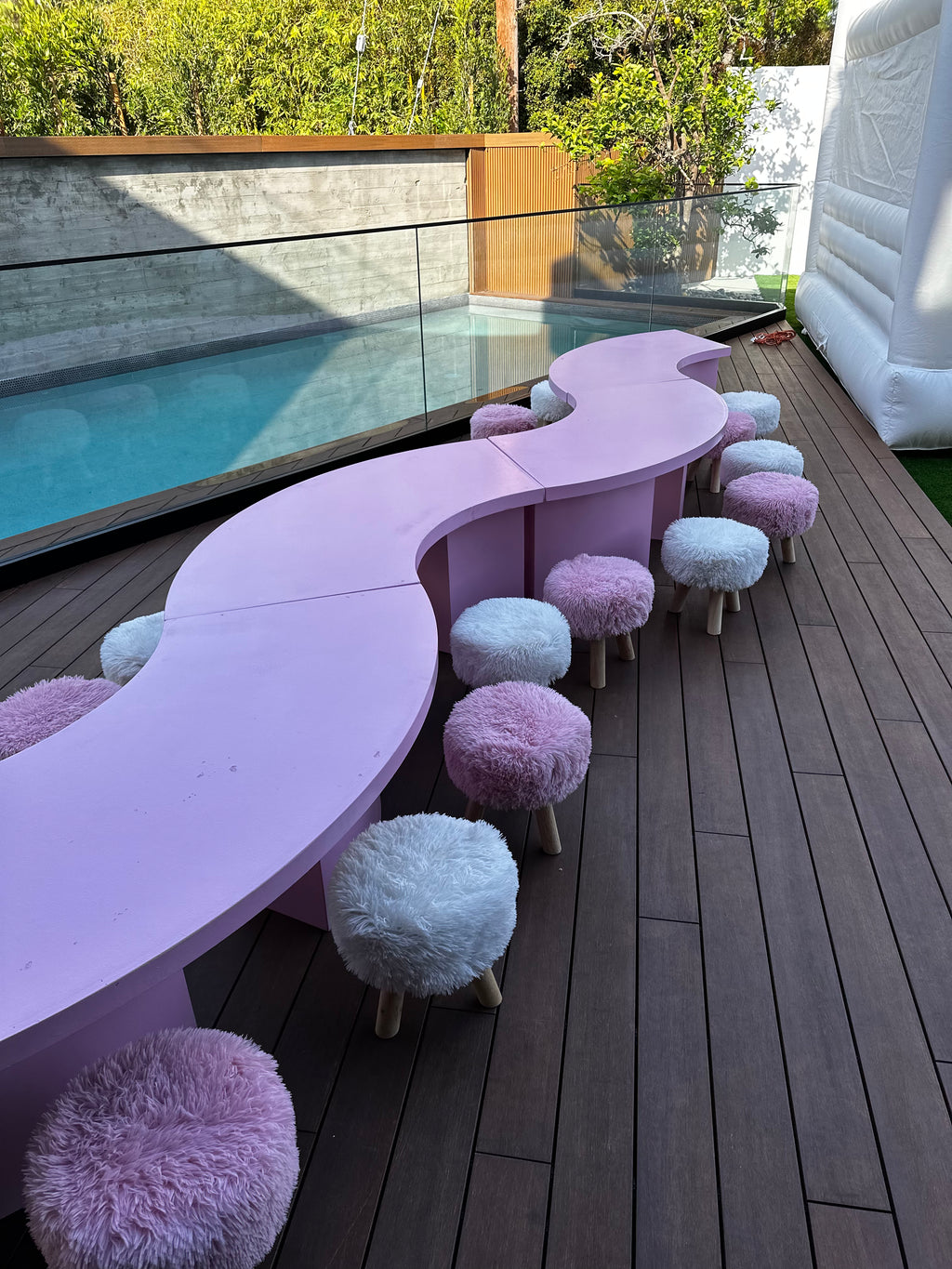 Kids Faux Light Pink Fur-Covered Stool