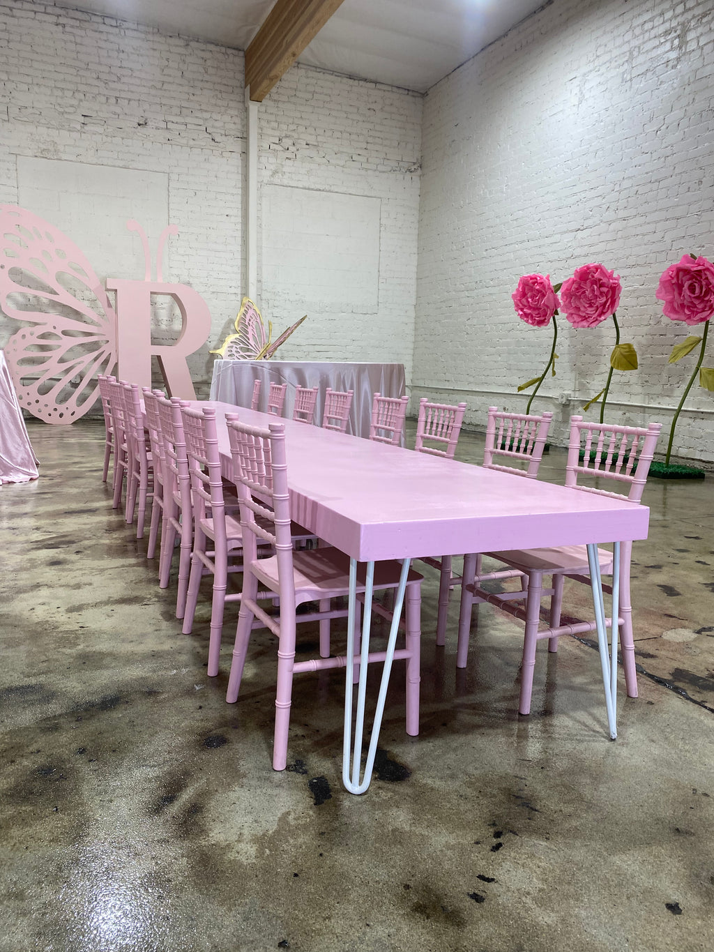 Kids Modern Light Pink Table With White Metal Legs