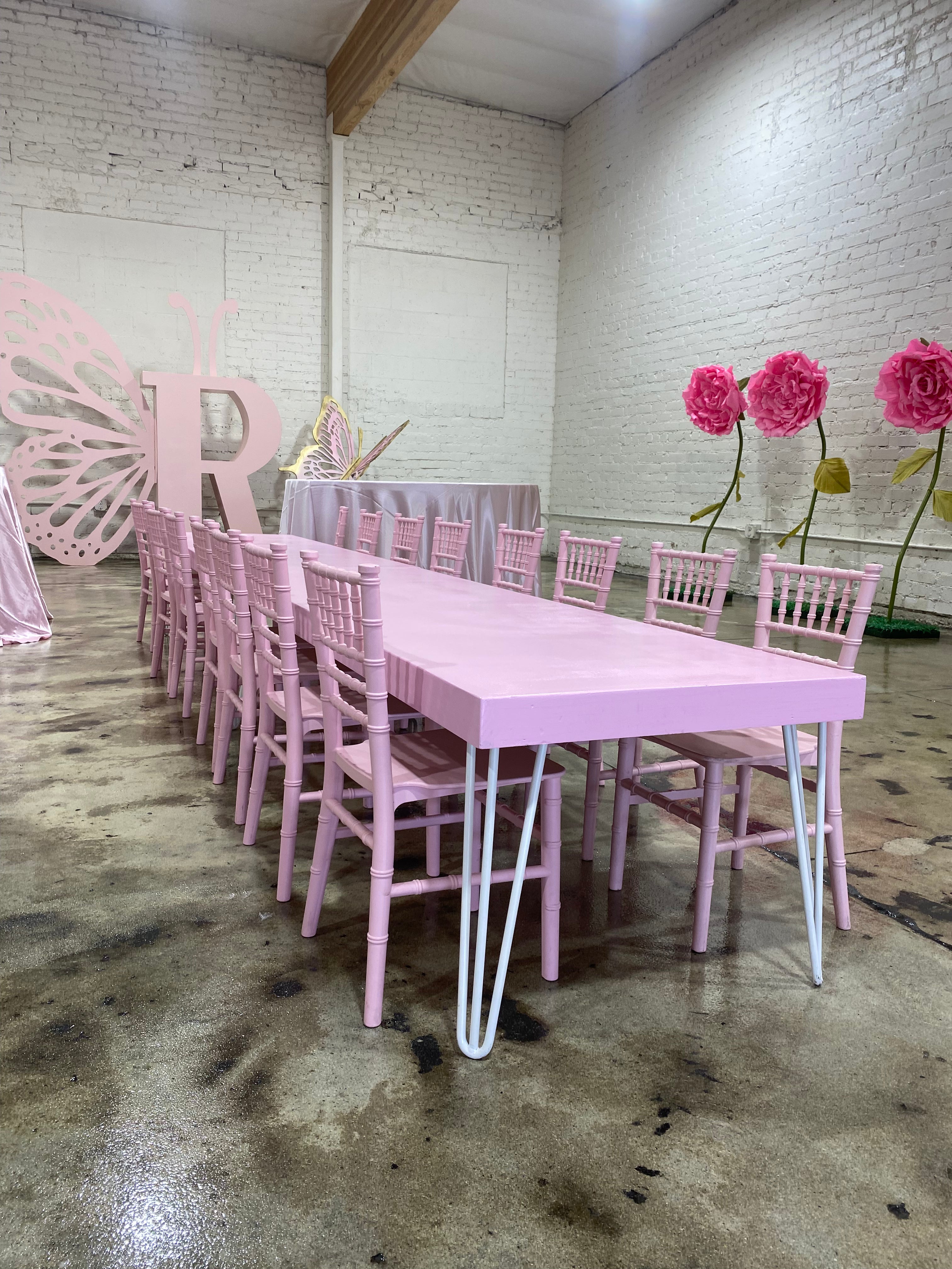 Kids Modern Light Pink Table With White Metal Legs