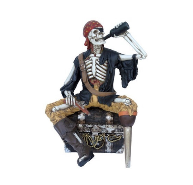 Pirate Skeleton Sitting on Treasure Chest