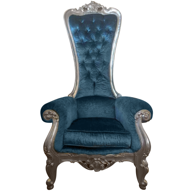 Medium Teal Blue/Silver Royal Throne Chair