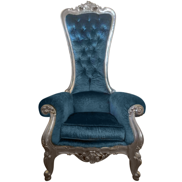 Teal Blue/Silver Royal Throne Chair