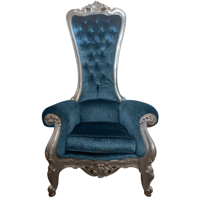 Teal Blue/Silver Royal Throne Chair