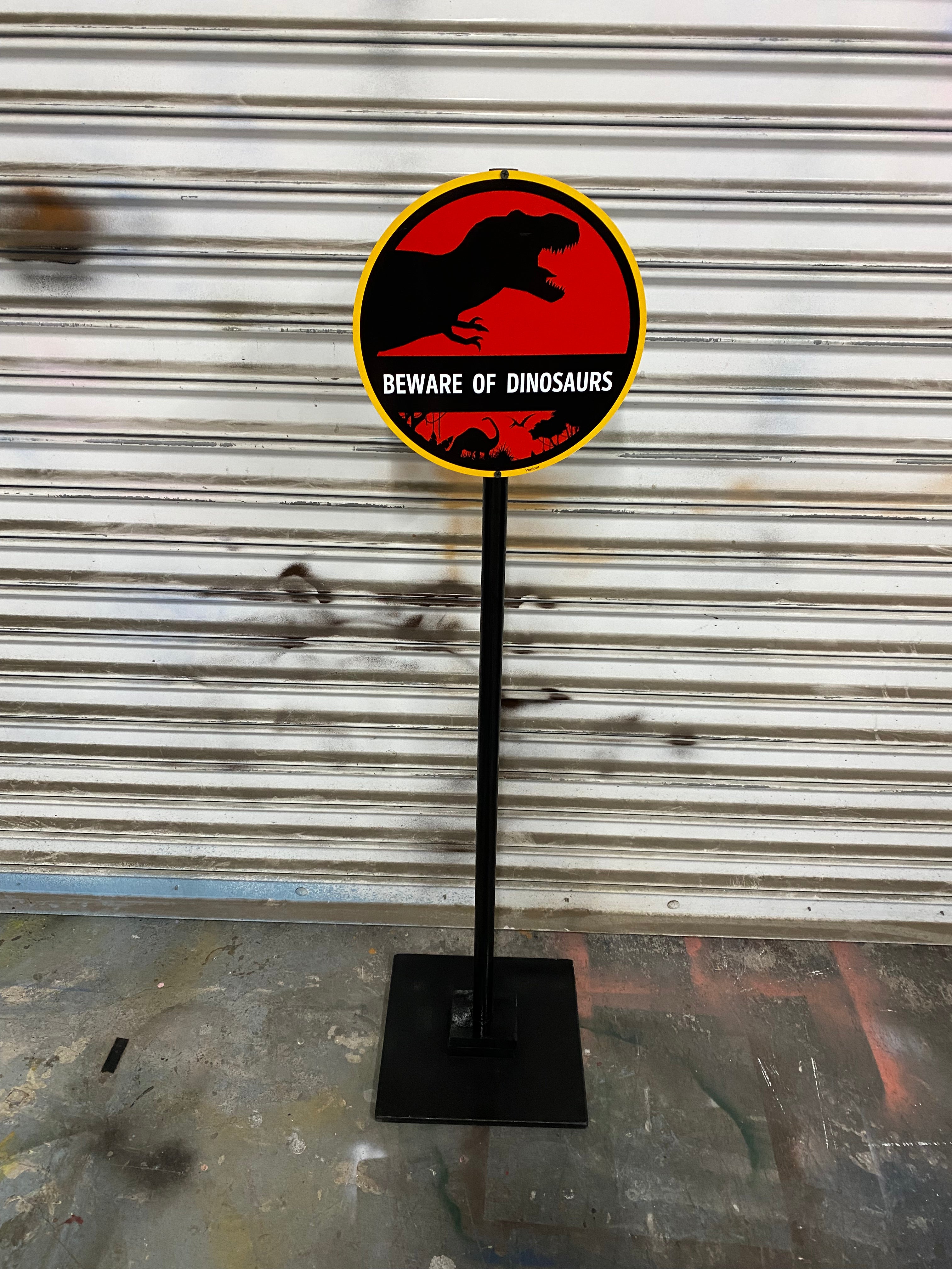 Red Beware Of Dinosaur Sign