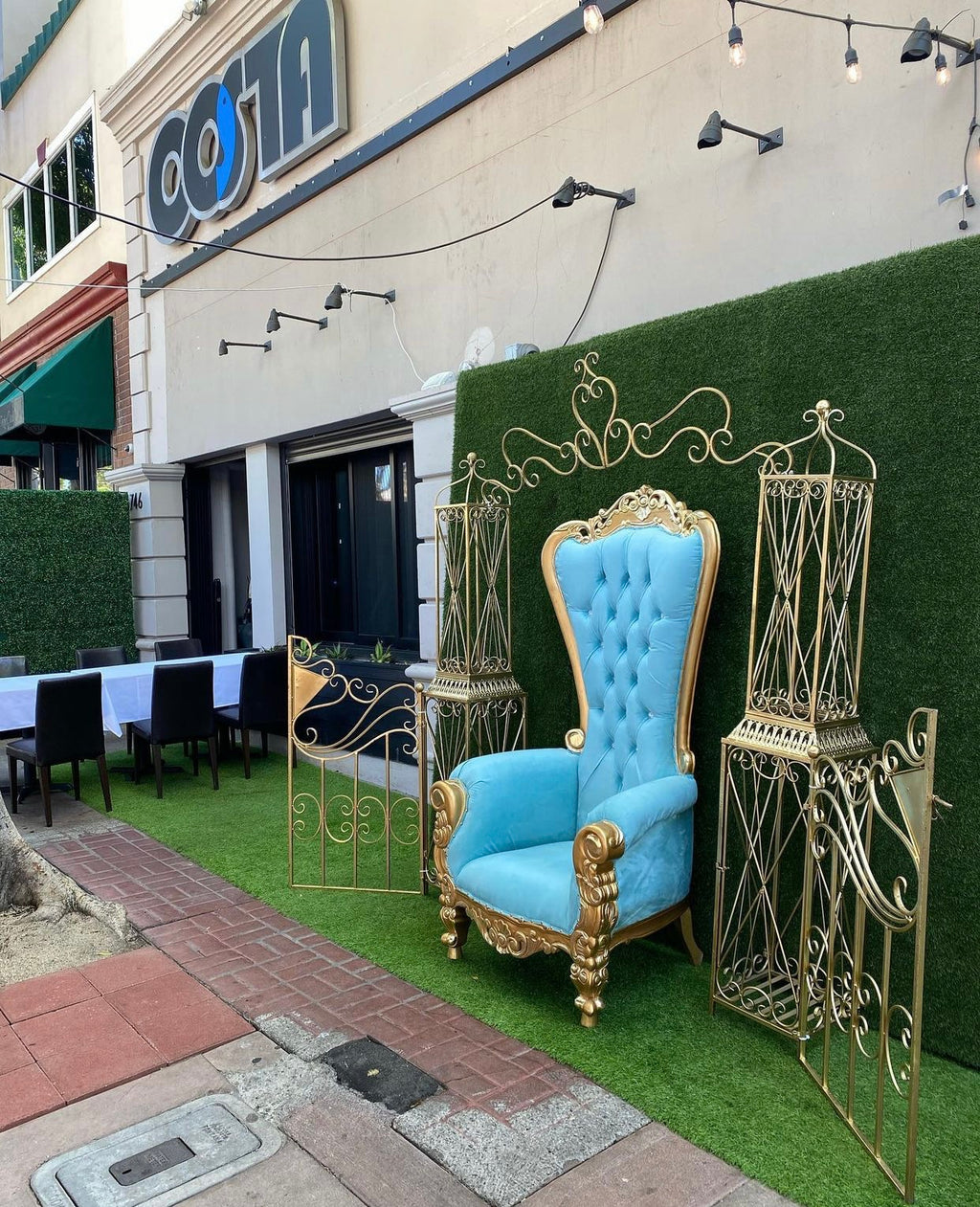 Adult Teal Blue/Gold Royal Throne Chair