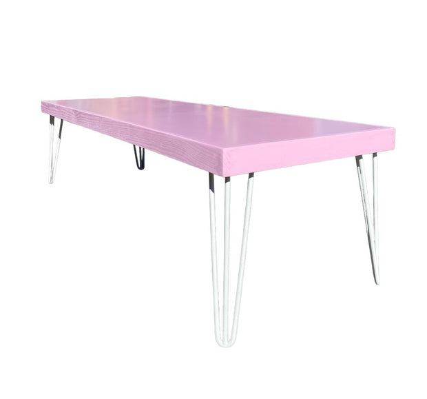 Kids Modern Light Pink Table With White Metal Legs