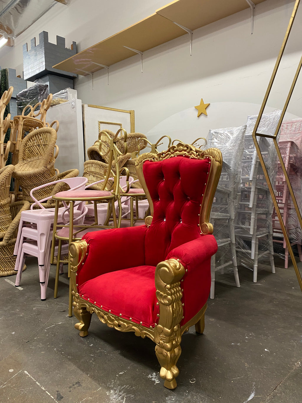 Kids Red/Gold Royal Throne Chair