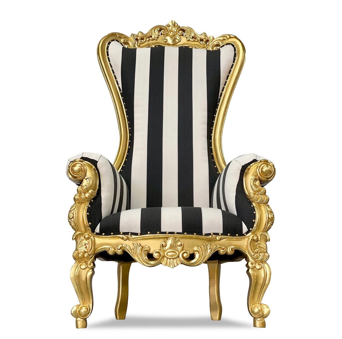 Black & White Striped/Gold Royal Throne Chair