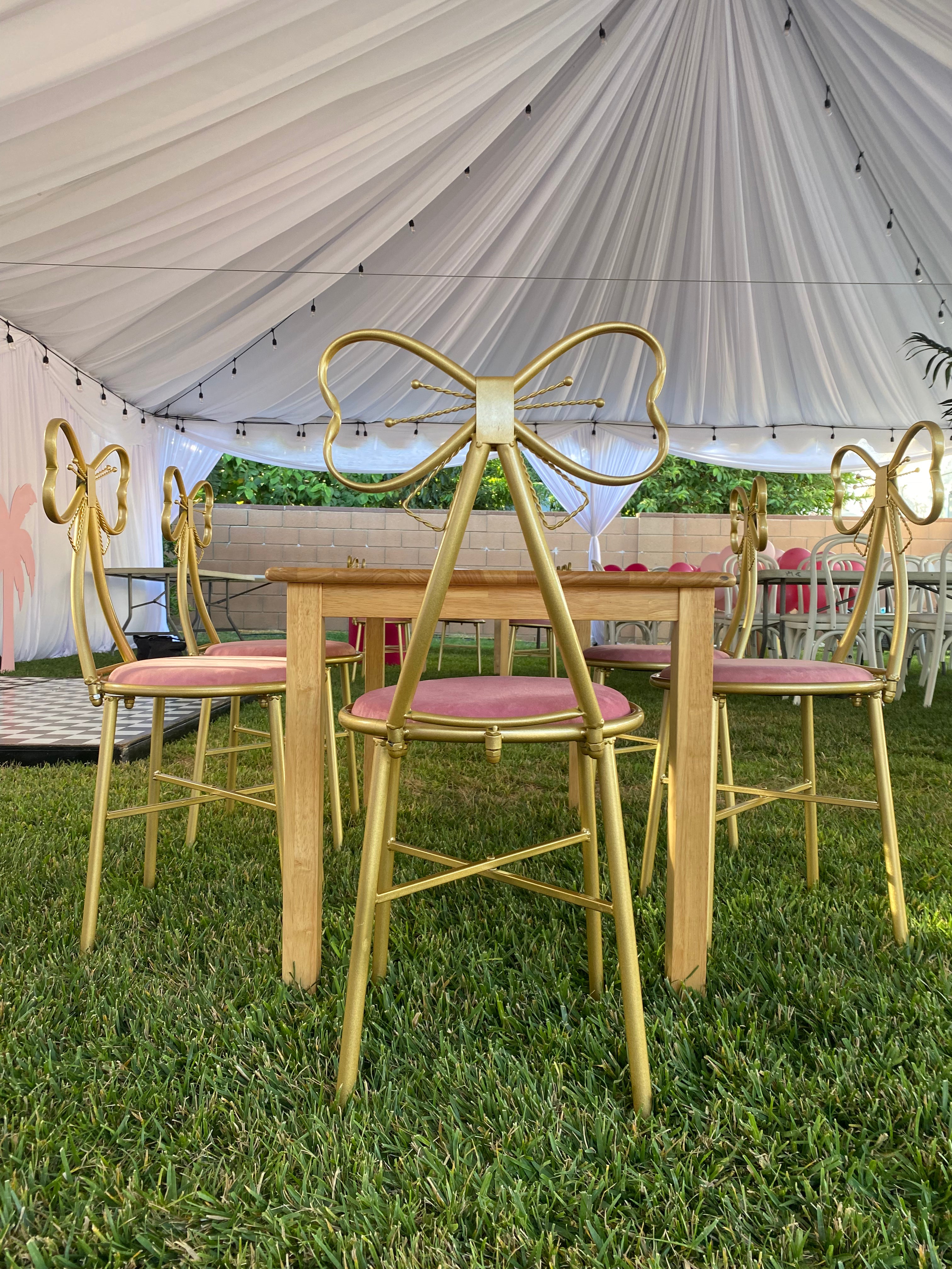 Kids Light Pink Metal Bow Chair