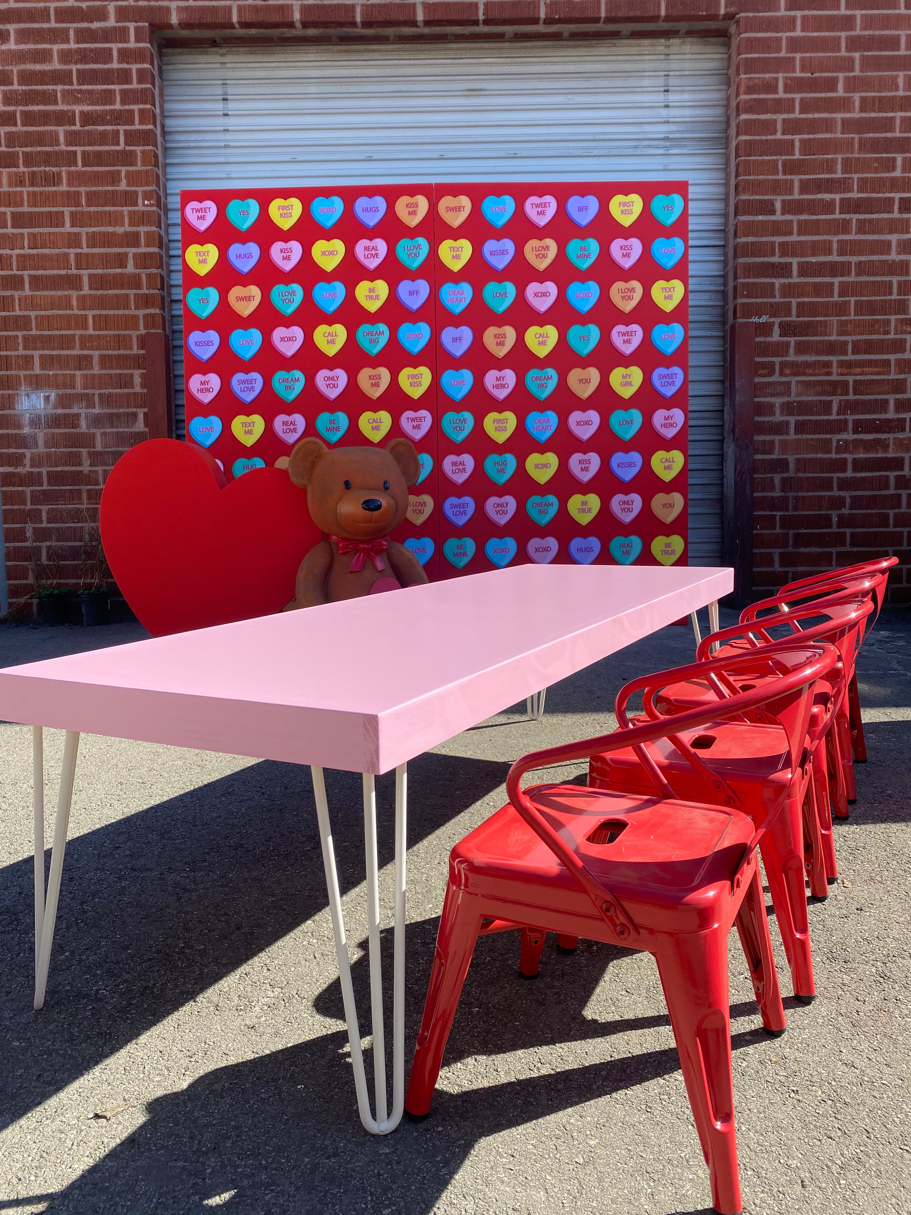 Kids Modern Light Pink Table With White Metal Legs