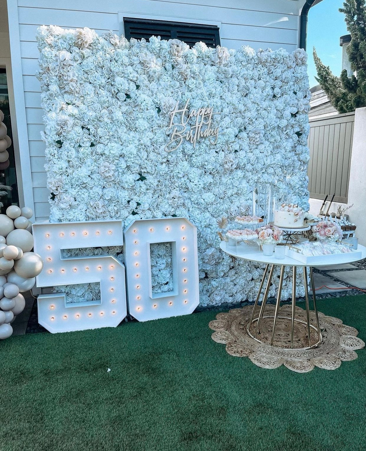 White Silk Flower Wall