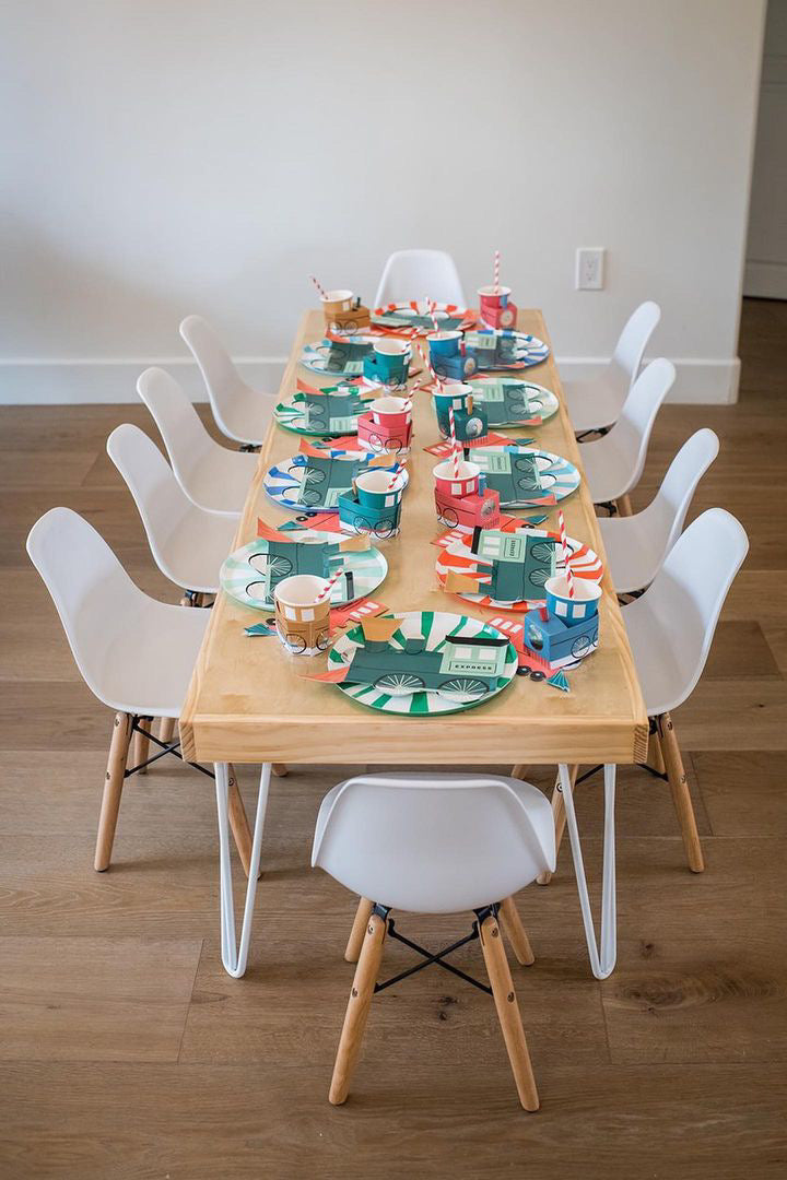 Kids Modern Natural Table With White Metal Legs