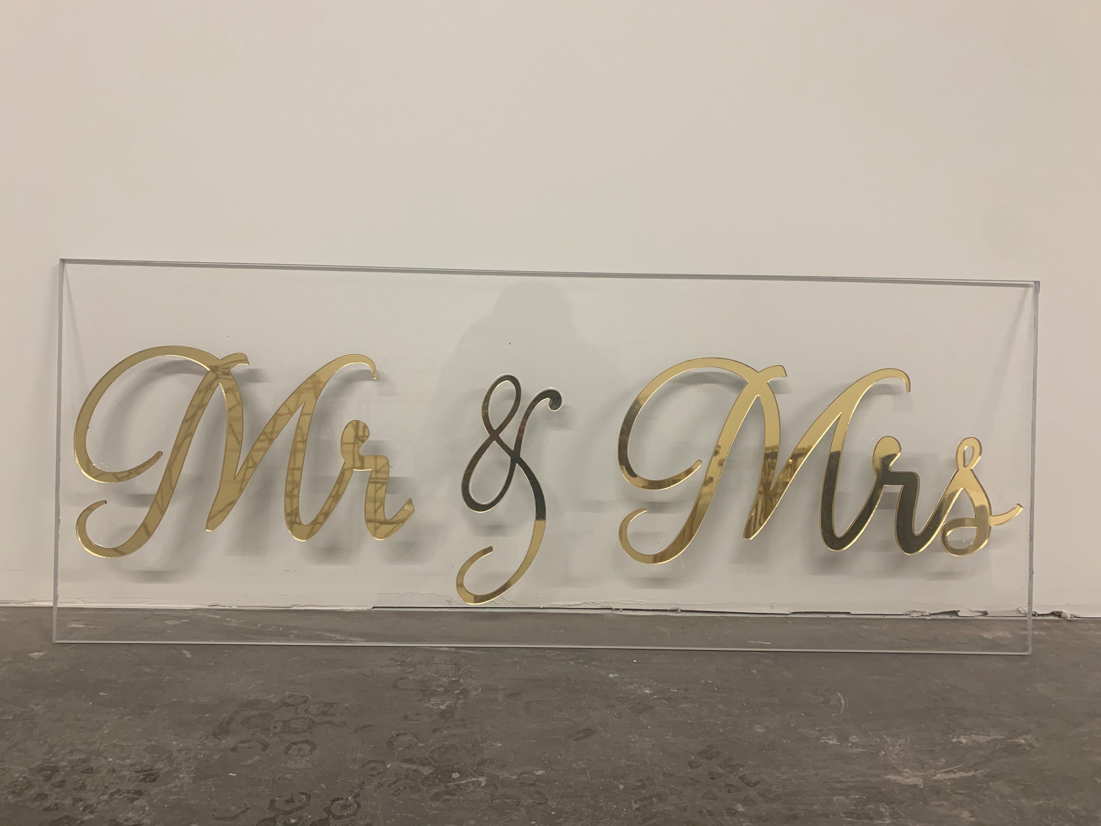 Mr & Mrs Acrylic Gold Mirror Signage