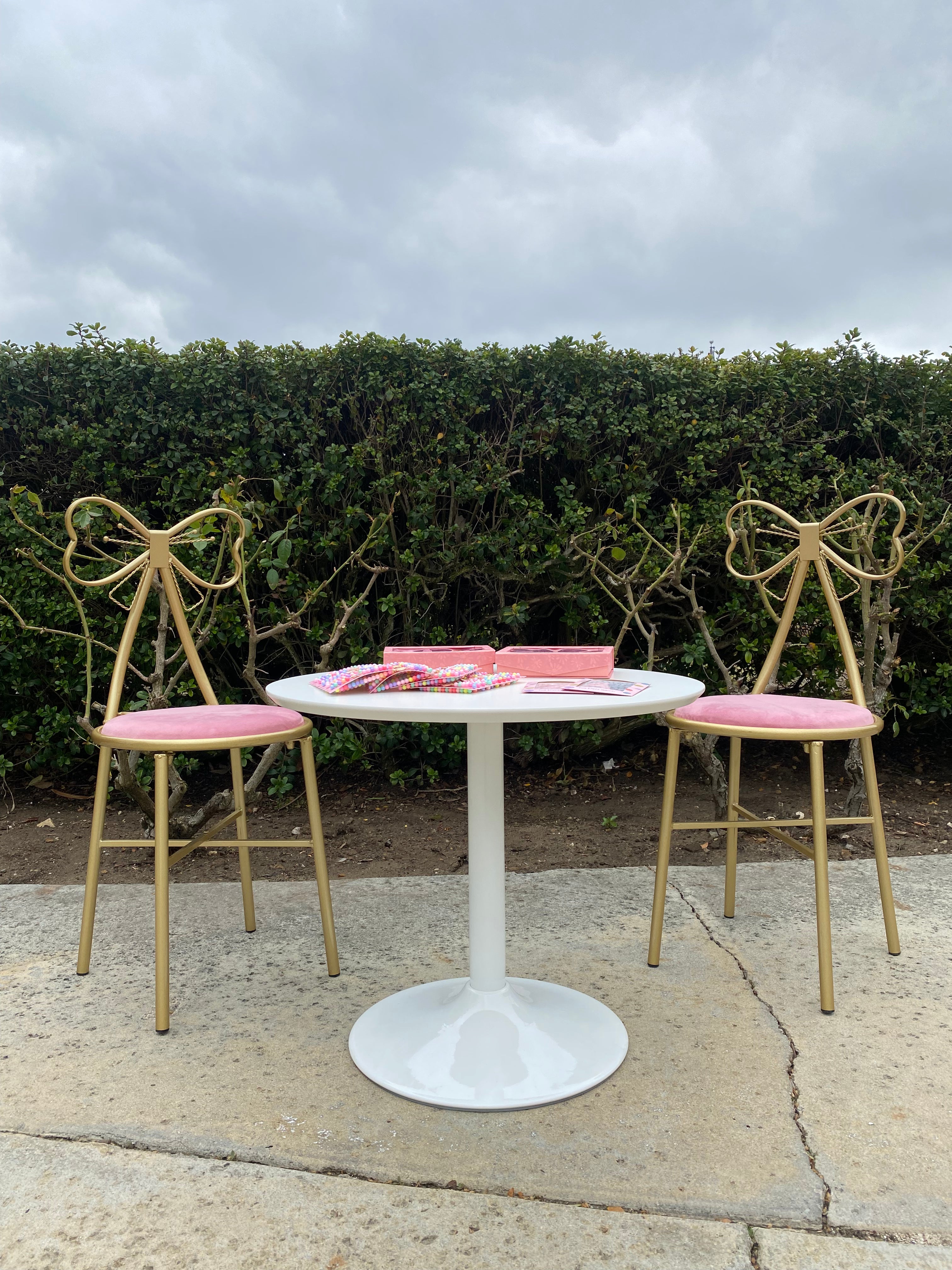 Kids Light Pink Metal Bow Chair