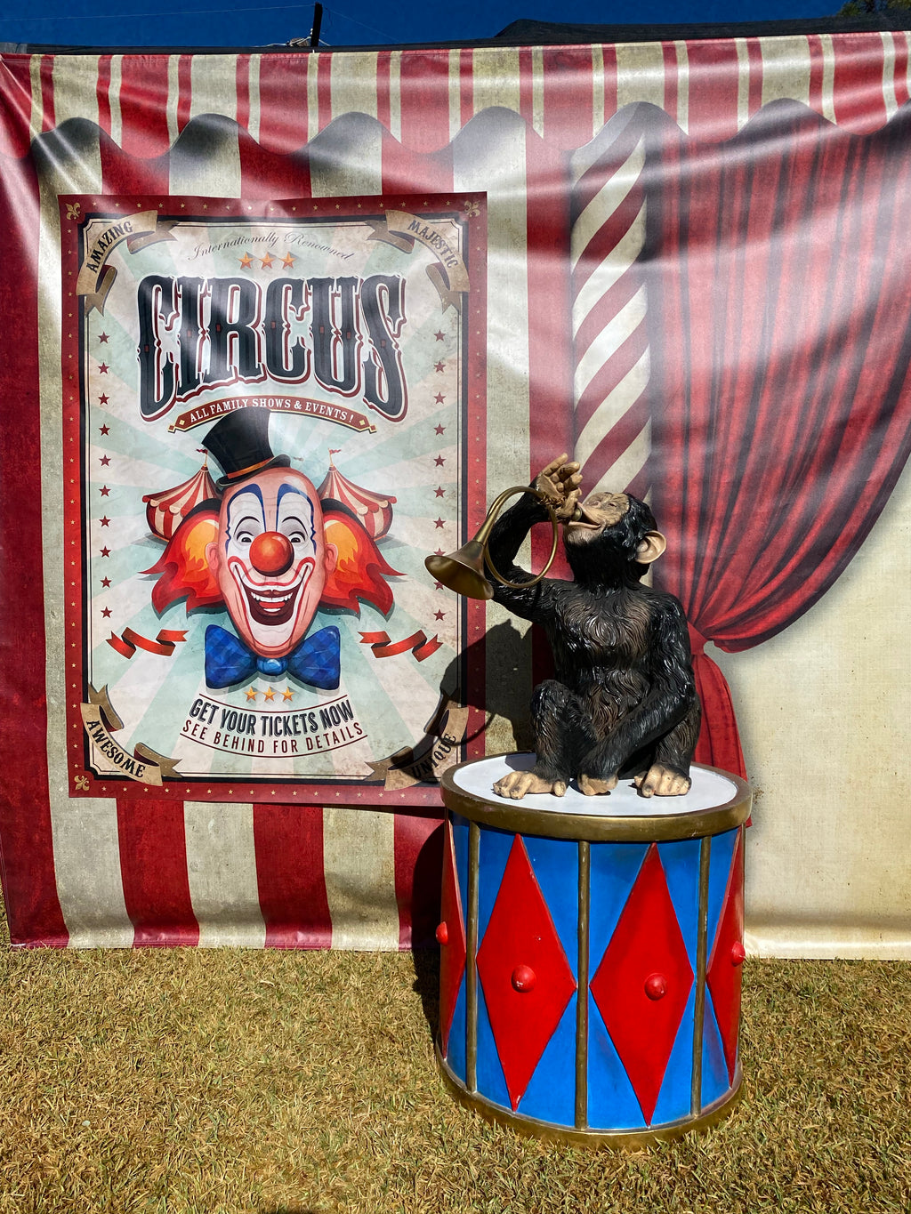 Circus Monkey With Red Drum