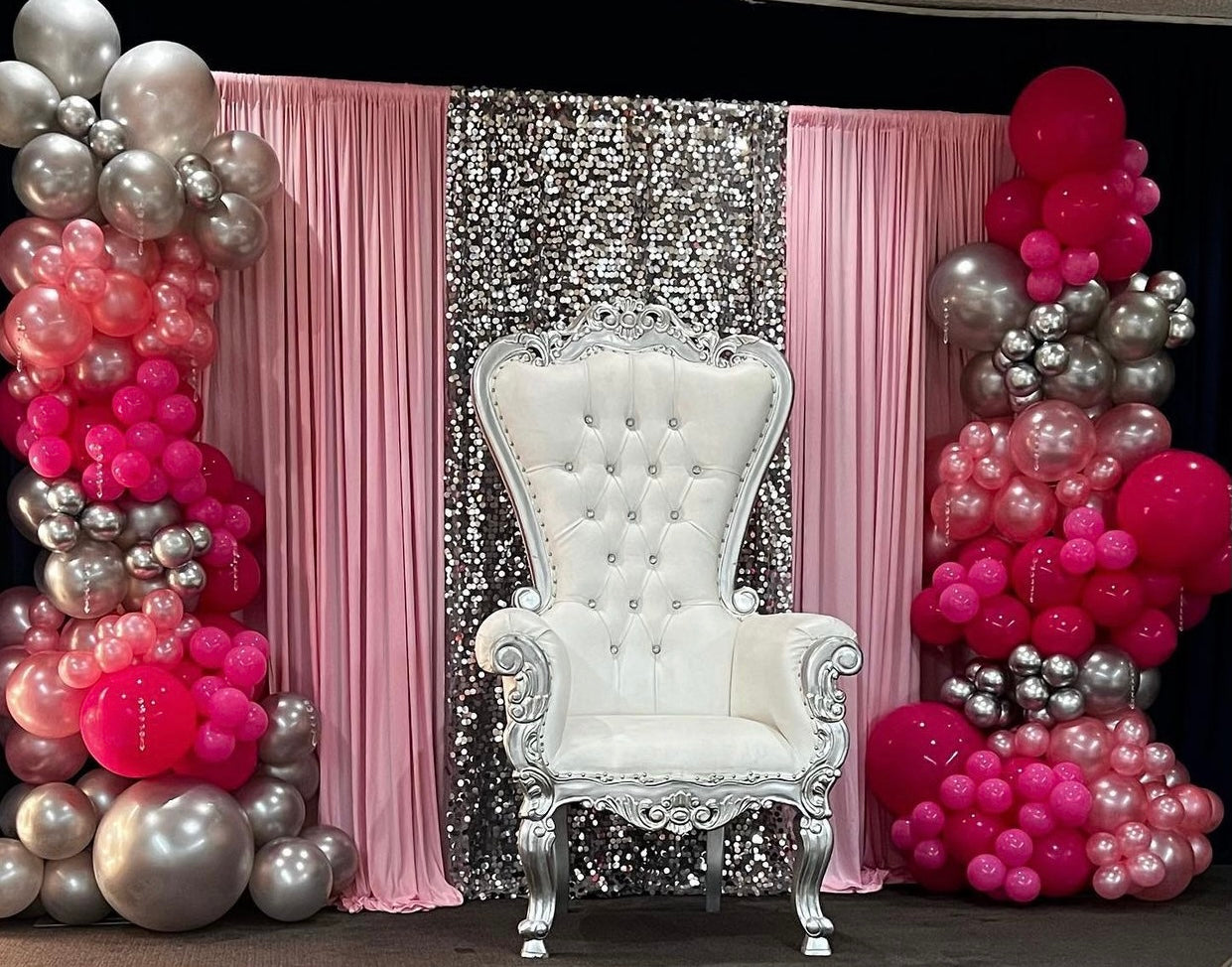 Adult White/Silver Royal Throne Chair