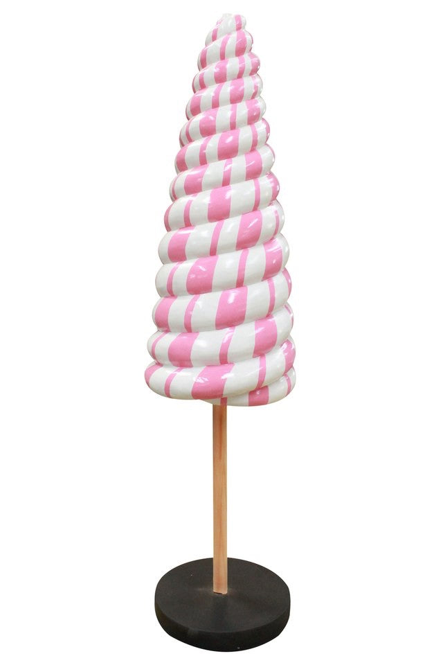 Pink & White Twister Cone Lollipop