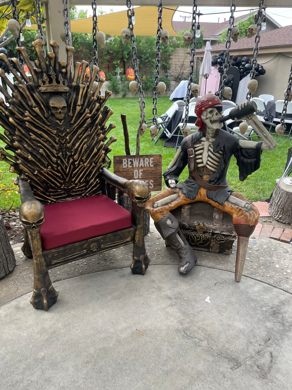 Pirate Skeleton Sitting on Treasure Chest