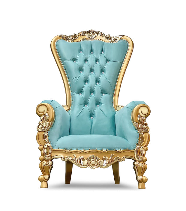 Teal Blue/Gold Royal Throne Chair