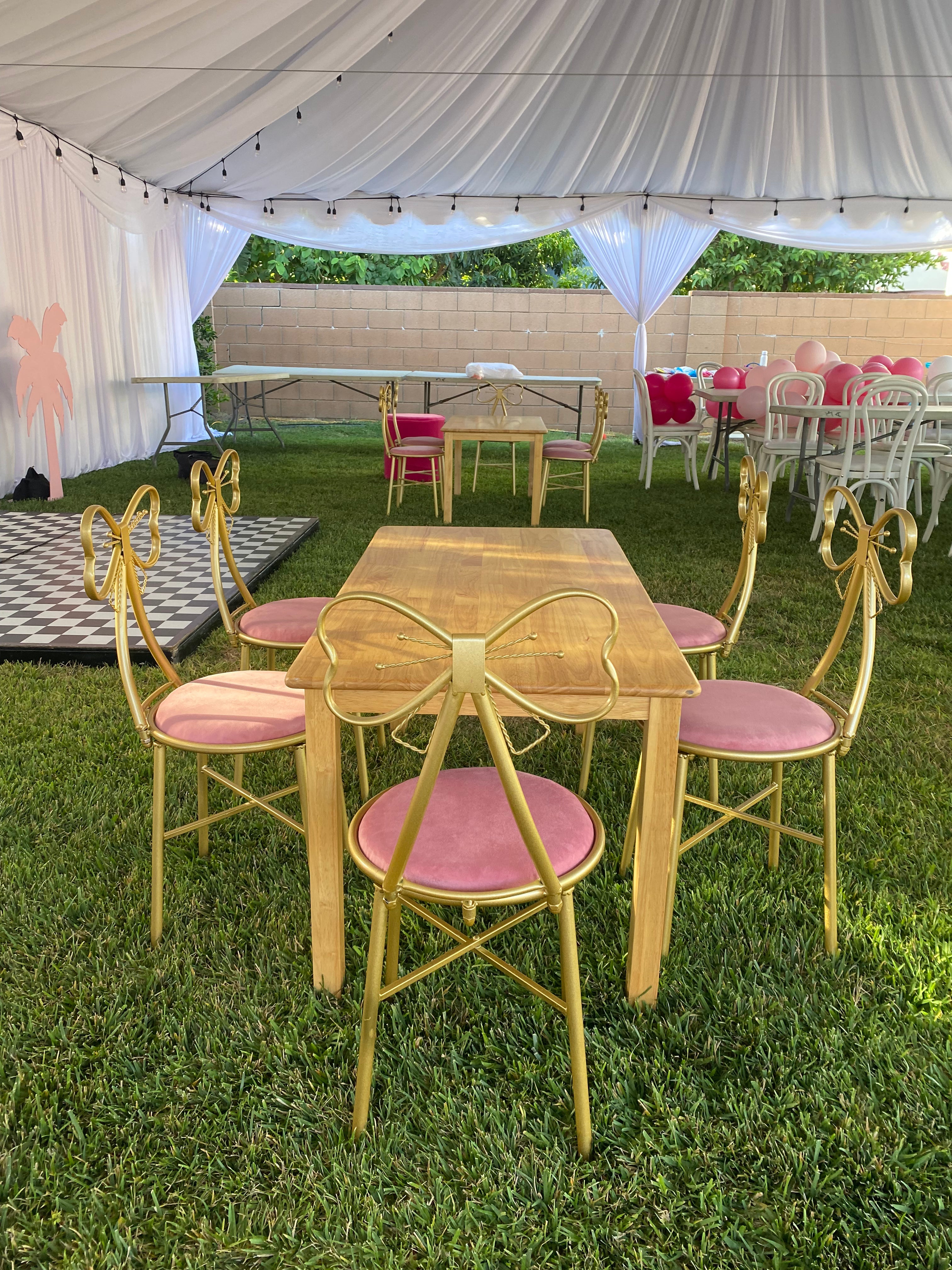 Kids Light Pink Metal Bow Chair