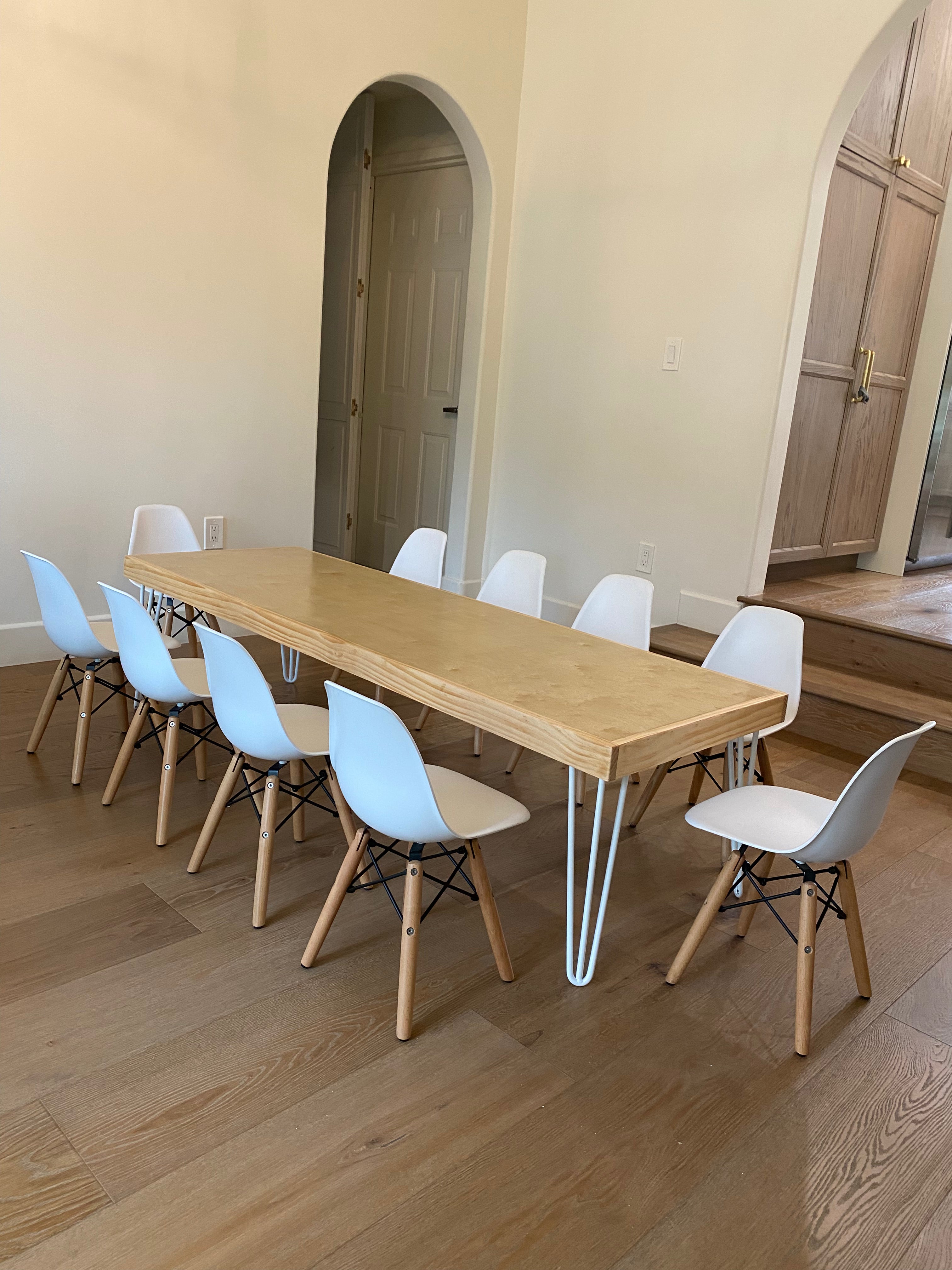 Kids Modern Natural Table With White Metal Legs