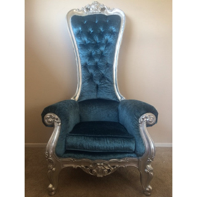 Medium Teal Blue/Silver Royal Throne Chair